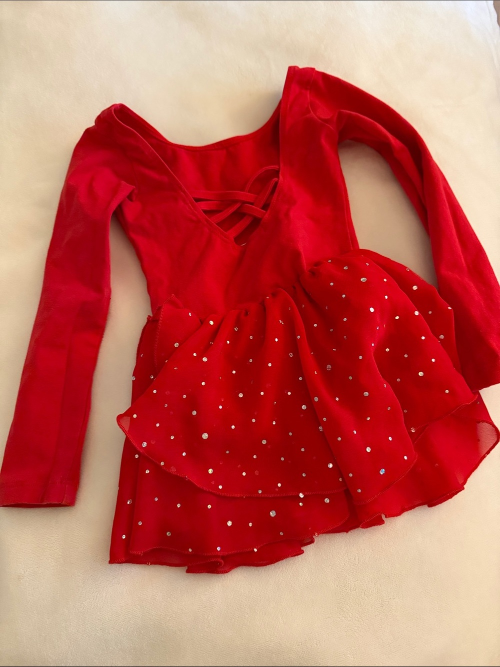 Red Sparkle Long-Sleeve Kids Dance Costume